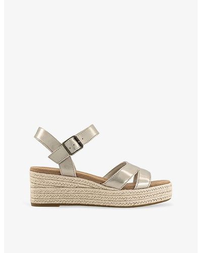 TOMS Audrey Double-strap Suede Wedge Sandals - White