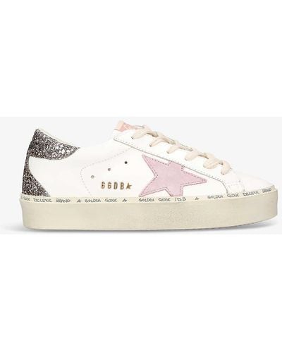 Golden Goose Hi Star Glitter-embellished Faux-leather Low-top Trainers - Natural
