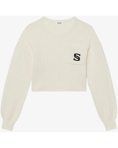Sandro Dorian Logo-embroidered Cable-knit Sweater - White