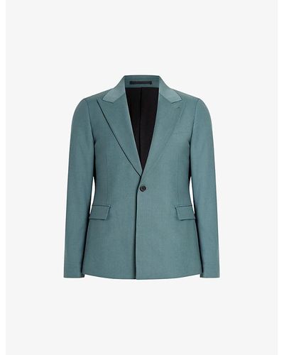 AllSaints Moad Peak-lapel Skinny-fit Stretch Recycled-polyester Blazer - Blue