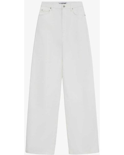 Loewe High-rise Wide-leg Brand-patch Jeans - White