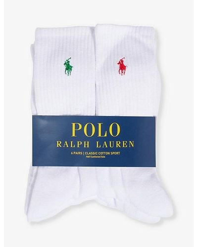 Polo Ralph Lauren Logo-embroidered Cotton-blend Socks Pack Of Six - White