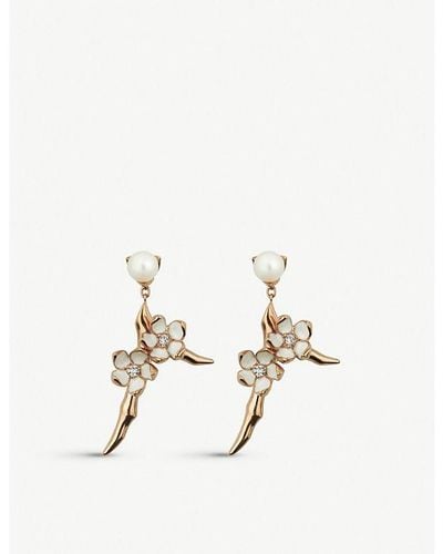 Shaun Leane Cherry Blossom Yellow Gold-plated Vermeil Silver And Diamond Drop Earrings - White