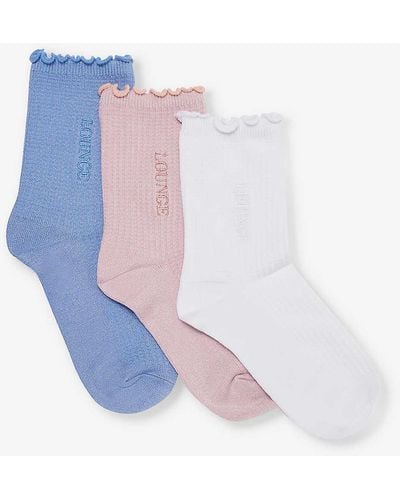Lounge Underwear Logo-embroidered Pack Of Three Knitted Socks - Blue