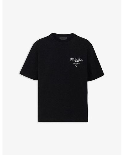 Prada Logo-print Dropped-shoulder Cotton-jersey T-shirt X - Black