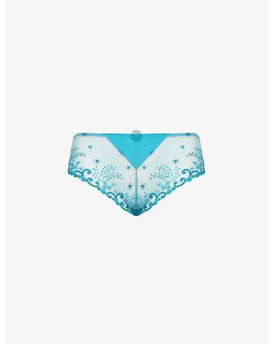 Simone Perele Délice Floral-embroidered High-rise Briefs - Blue
