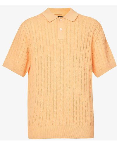 Beams Plus Cable-knit Short-sleeved Linen And Cotton-blend Polo Shirt X - Orange