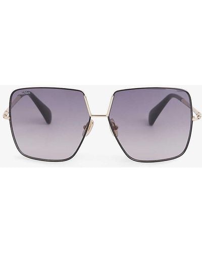 Max Mara Branded-temple Square-frame Metal Sunglasses - Purple