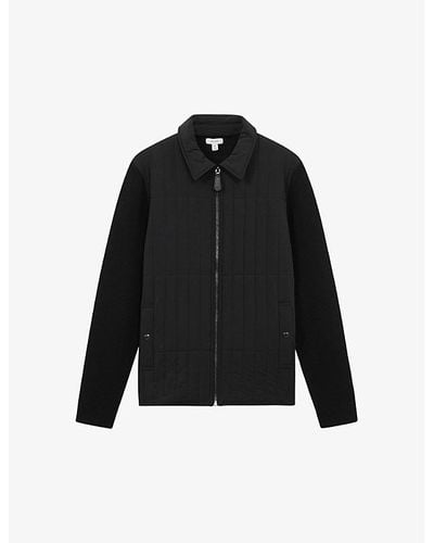 Reiss Tosca Zip-through Knitted-sleeve Shell Coat X - Black