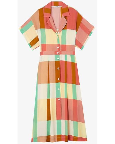 LK Bennett Izzy Check-print Belted Woven Midi Dress - Multicolour