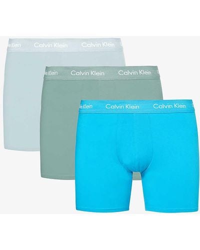 Calvin Klein Logo-waistband Pack Of Three Stretch-cotton Boxer Briefs - Blue