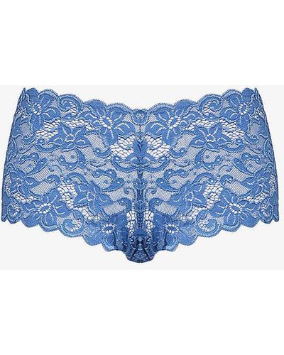 Hanro Moments Mid-rise Stretch-lace Maxi Briefs - Blue