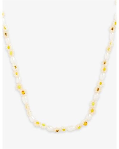 Anni Lu Pearl Daisy Flower 18ct Yellow Gold-plated Brass And Freshwater Pearl Necklace - Metallic