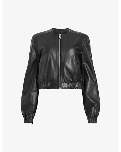 AllSaints Everly Bomber Leather Jacket - Black