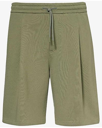 Emporio Armani Pleated Relaxed-fit Cotton-jersey Shorts - Green