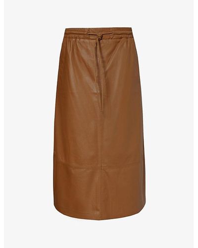Yves Salomon Drawstring-waist High-rise Leather Midi Skirt - Brown