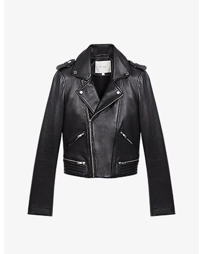 Maje Basal Zip-detail Leather Biker Jacket - Black