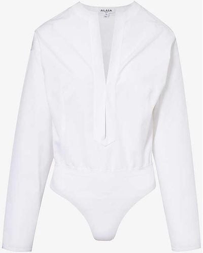 Alaïa Long-sleeved Round-neck Cotton Bodysuit - White