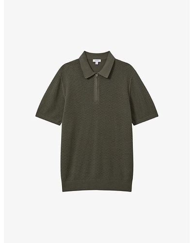 Reiss Burnham Textured-weave Knitted Polo Shirt X - Green