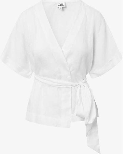 Twist & Tango Reese Wrap-front Short-sleeve Linen Top - White