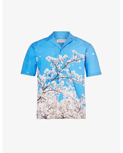 Orlebar Brown Maitan Graphic-print Regular-fit Linen Shirt - Blue
