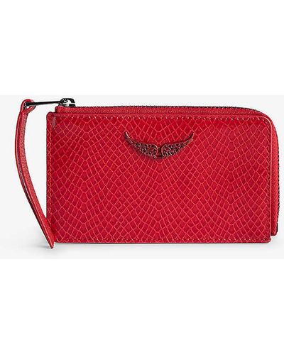 Zadig & Voltaire Wing-embellished Embossed-leather Card Holder - Red