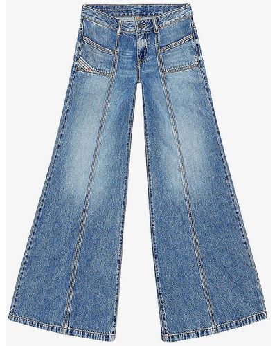 DIESEL D-akii Panelled Flared-leg Mid-rise Denim-blend Jeans - Blue