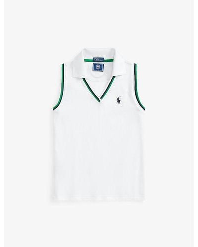 Polo Ralph Lauren Wimbledon Cricket Sleeveless Piqué Stretch Cotton-blend Polo Shirt - White