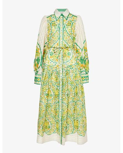 ALÉMAIS Rhonda Floral-print Cotton And Silk-blend Midi Dress - Green