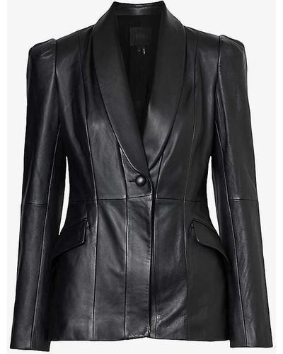 PAIGE Ciarra Single-breasted Leather Blazer - Black