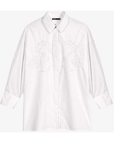 Maje Floral-crochet Appliqué Oversized Cotton-poplin Shirt - White