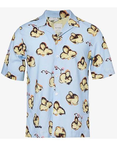 Paul Smith Orchid Graphic-print Camp-collar Woven Shirt Xx - Blue