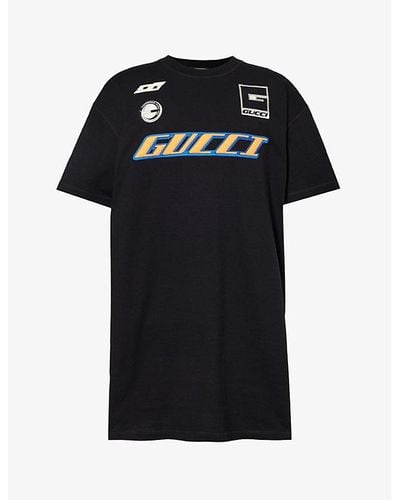 Gucci Black/ Brand-appliqué Longline Cotton-jersey T-shirt