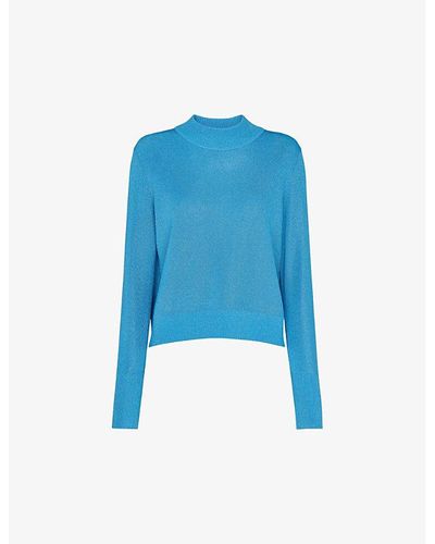 Whistles Glitter-embellished High-neck Knitted Sweater - Blue