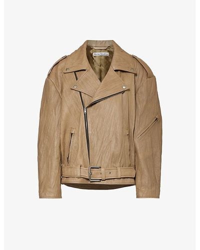 Acne Studios Linor Relaxed-fit Leather Biker Jacket - Natural