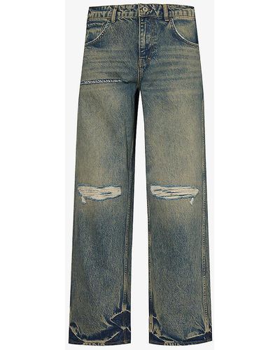 Represent R3 Distressed Wide-leg Jeans - Grey