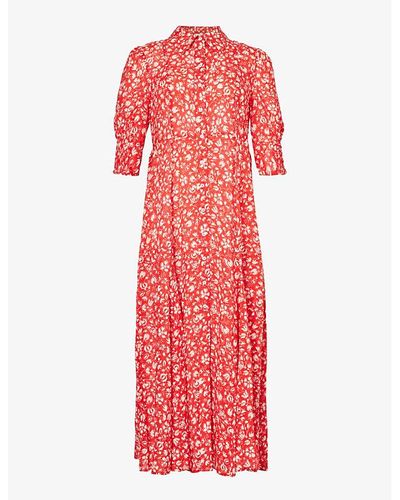 RIXO London Bloom Floral-print Woven Midi Dress - Red