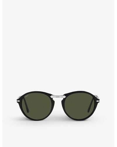 Persol Po3274s Round-frame Folding Acetate And Metal Sunglasses - Black