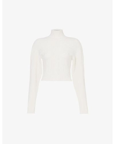Alaïa High-neck Padded-shoulder Knitted Sweater - White