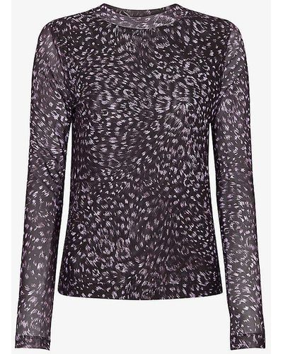 Whistles Leopard-print Long-sleeve Stretch Recycled-polyester Top - Purple