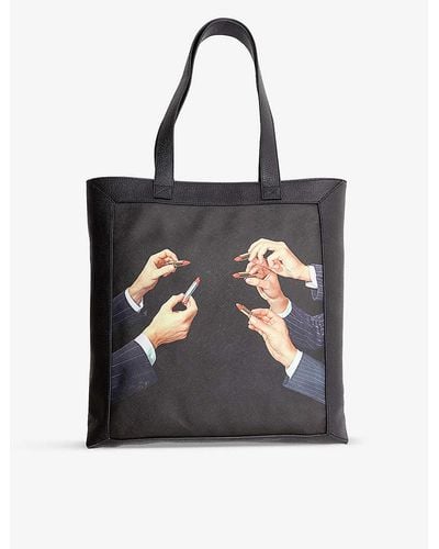 Seletti Wears Toiletpaper Lipstick Canvas And Faux-leather Tote Bag - Black