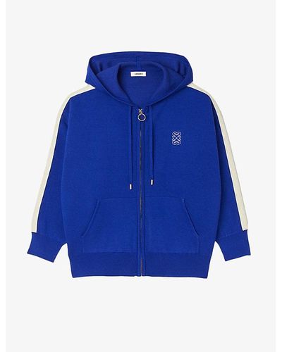 Sandro Logo-embroidered Zip-up Cotton-blend Hoody - Blue