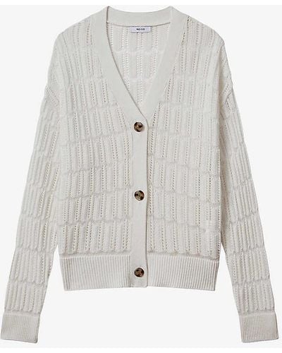 Reiss Ottie V-neck Crochet-knitted Cardigan - White