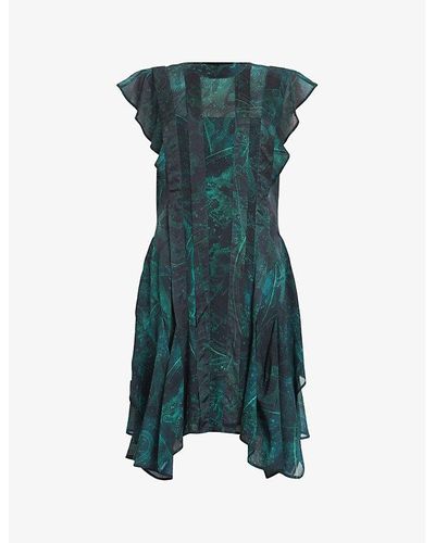 AllSaints Fleur ziggy Graphic-print Woven Mini Dress - Green