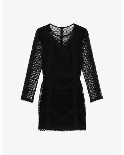 The Kooples Open-weave Round-neck Knitted Mini Dress - Black