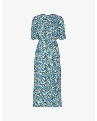 Whistles Floral-print Short-sleeve Woven Midi Dress - Blue