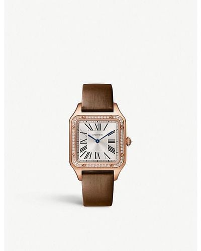 Cartier Crwjsa0018 Santos-dumont Large Model 18ct Rose-gold, Diamond And Leather Watch - White