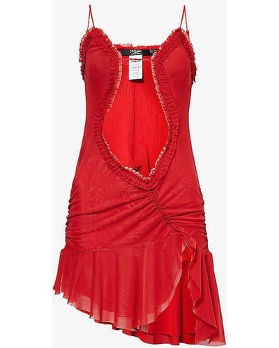 Jaded London Fatale V-neck Mesh Mini Dress - Red