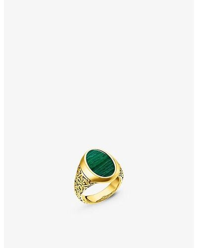 Thomas Sabo Engraved 18ct Yellow Gold-plated Sterling Silver And Malachite Ring - White