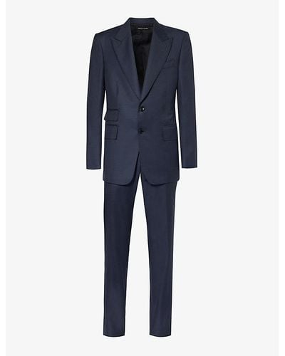 Tom Ford Shelton-fit Single-breasted Sharkskin Wool Suit - Blue